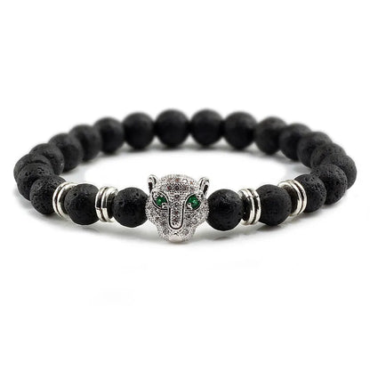 Pulseira Masculina Cabeça de Leopardo - Preto Lava