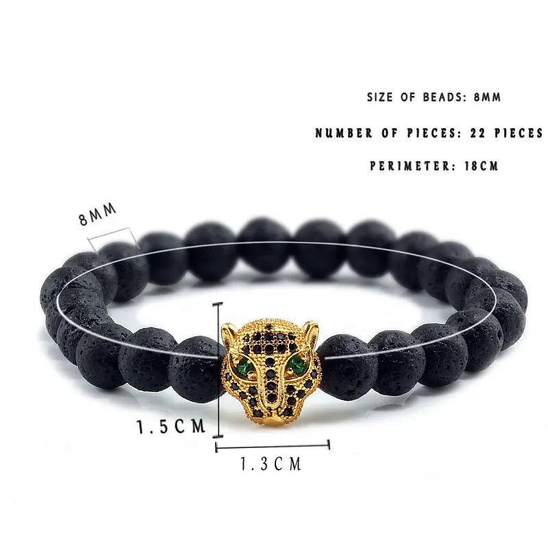 Pulseira Masculina Cabeça de Leopardo - Preto Lava