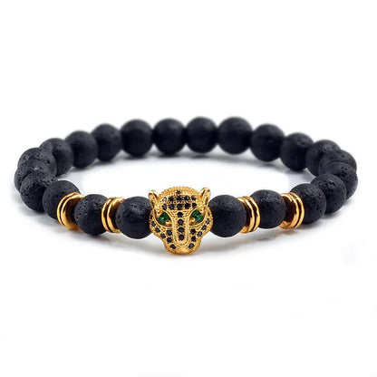 Pulseira Masculina Cabeça de Leopardo - Preto Lava