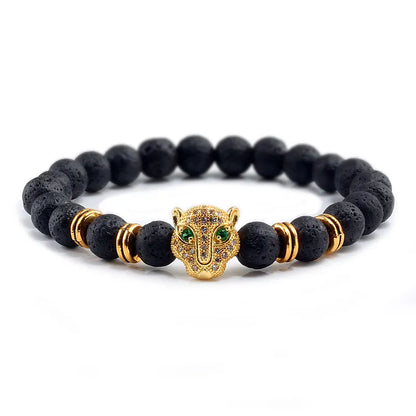 Pulseira Masculina Cabeça de Leopardo - Preto Lava