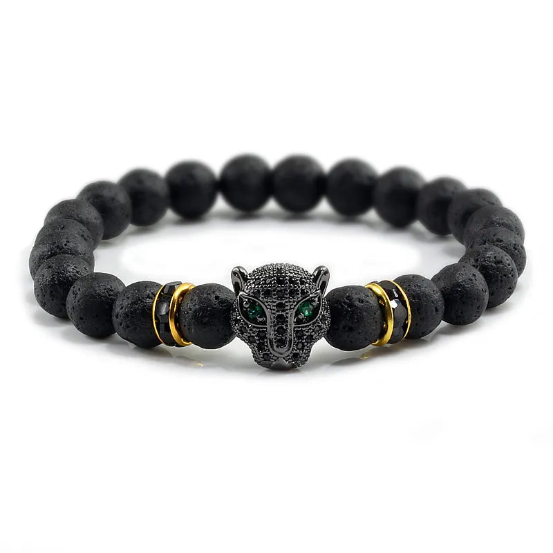 Pulseira Masculina Cabeça de Leopardo - Preto Lava