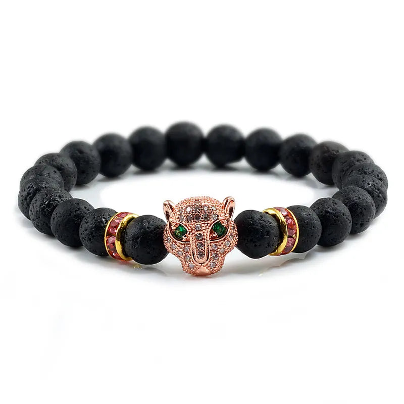 Pulseira Masculina Cabeça de Leopardo - Preto Lava